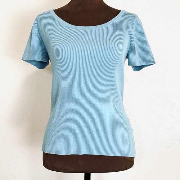Womens Fitted Preppy Y2K Ribbed Sweater Top Size S Short Sleeve Cropped Cozy - Picture 1 of 6